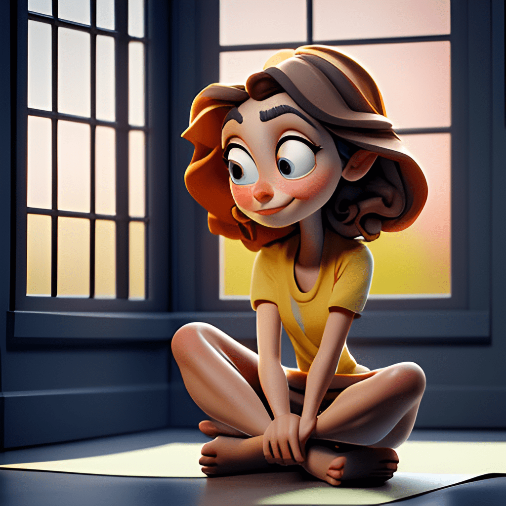 A tranquil morning scene with a person practicing yoga by a window.