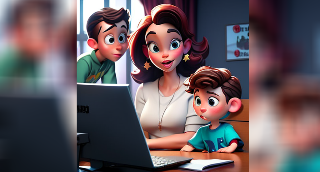 A dedicated mother working from home with her two sons at a desk, fostering a loving family dynamic.